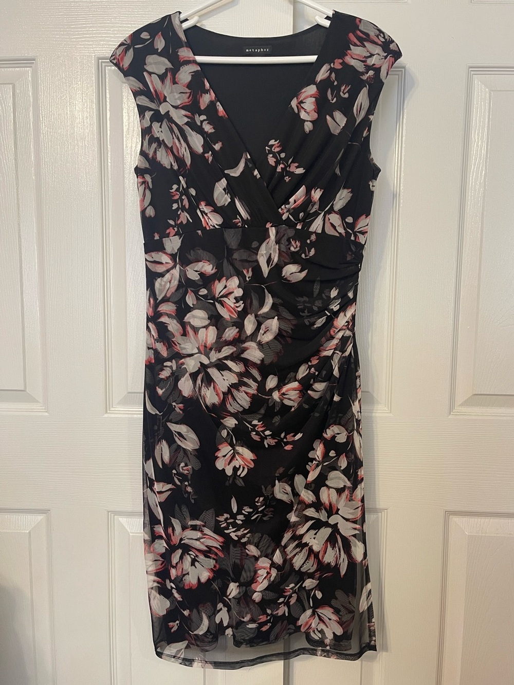 Metaphor Black Floral Sleeveless Wrap-Style Midi Dress